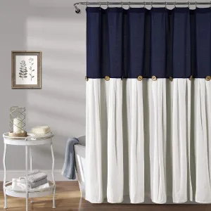 New Lush Decor, Navy & White Linen Button Shower Curtain, 72" x 72", 72 in x 72 in (Wide x Long) Retails $73 