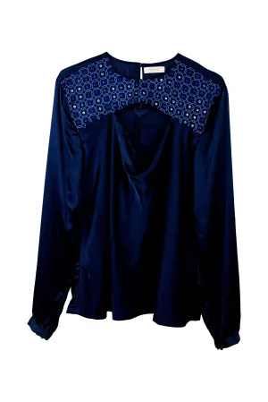 New Season Summer to Fall 2024-Blouse Draped Silk Midnight Blue-MB/S/025-Suzanne-Fashion Edit Hemji