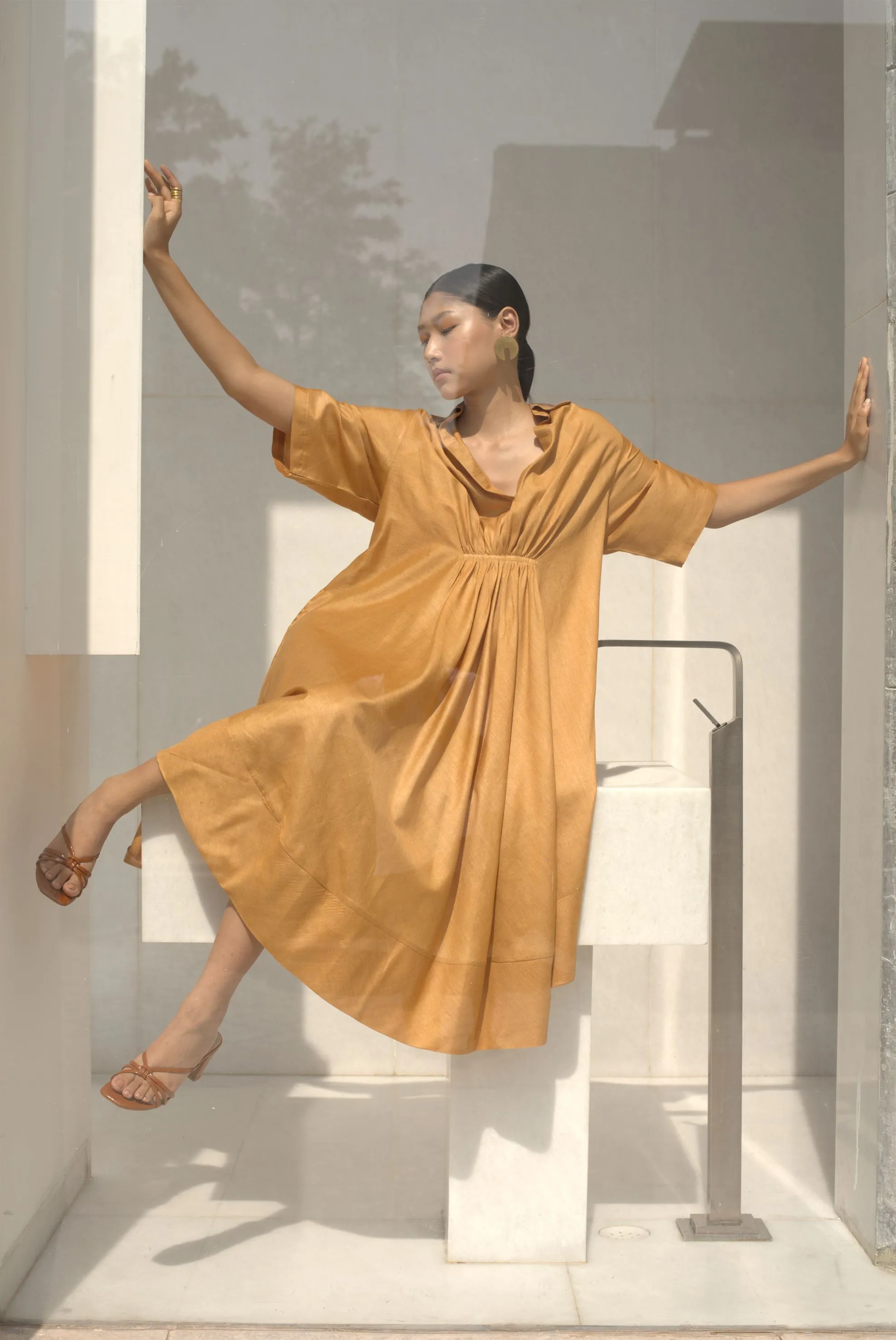 New Season Summer to Fall 2024-Kaftan Embroidered Silk Amber-A/TS/039-Suzanne-Fashion Edit Hemji