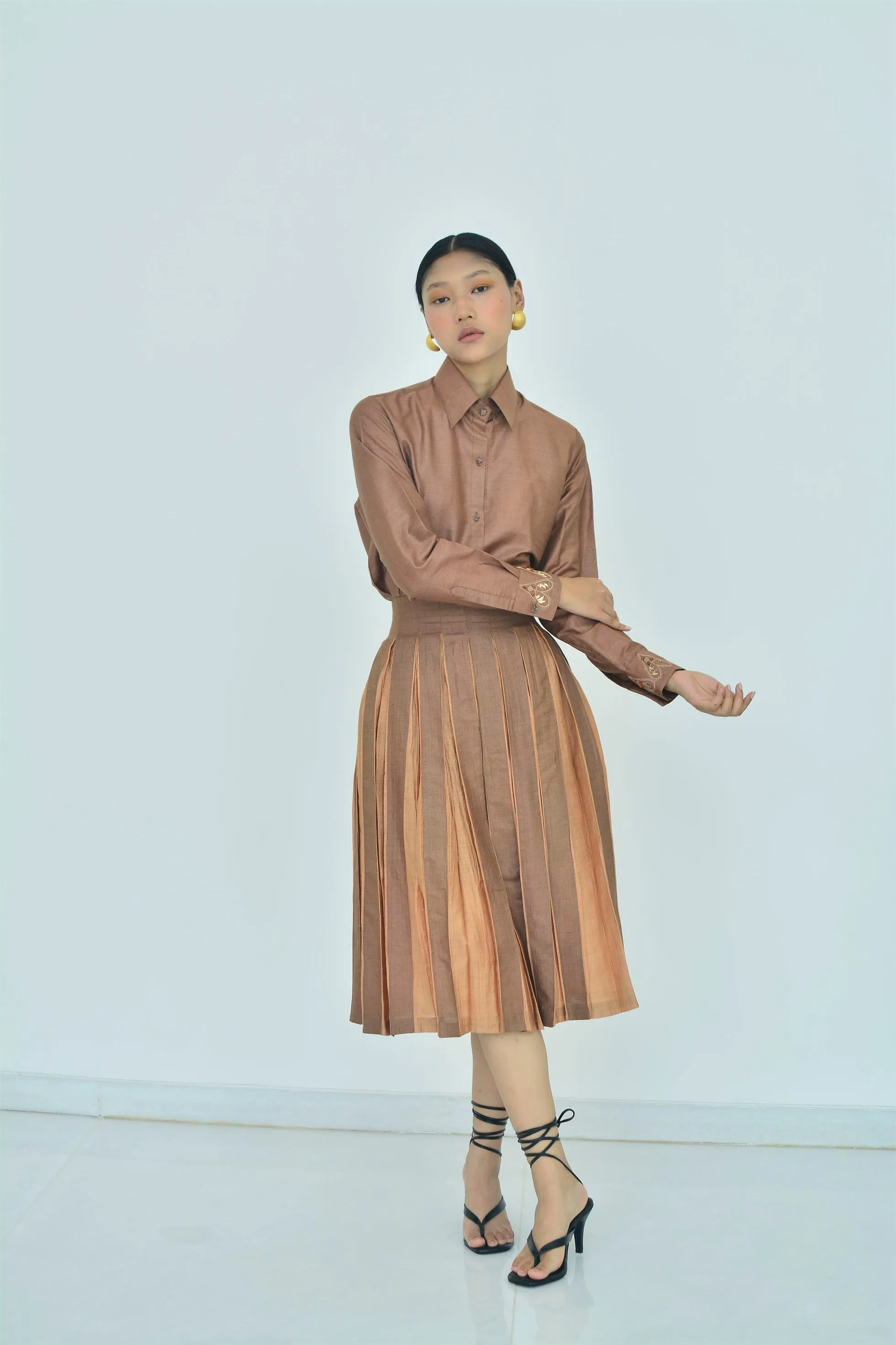 New Season Summer to Fall 2024-Shirt Embellished Organza Silk Brown-BR/TS/030-Suzanne-Fashion Edit Hemji