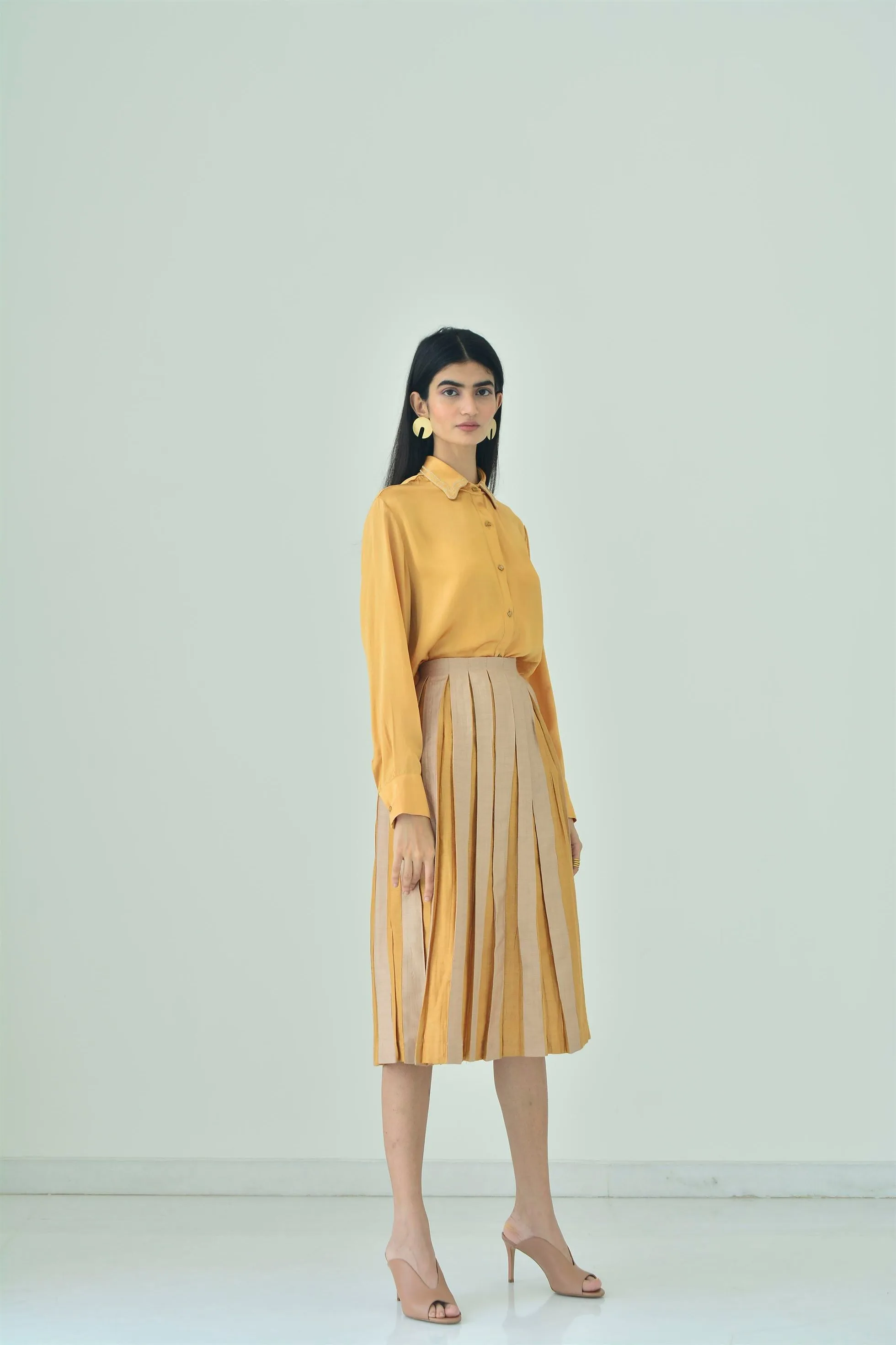 New Season Summer to Fall 2024-Shirt Embroidered Cuffs Silk Amber-AM/S/038-Suzanne-Fashion Edit Hemji