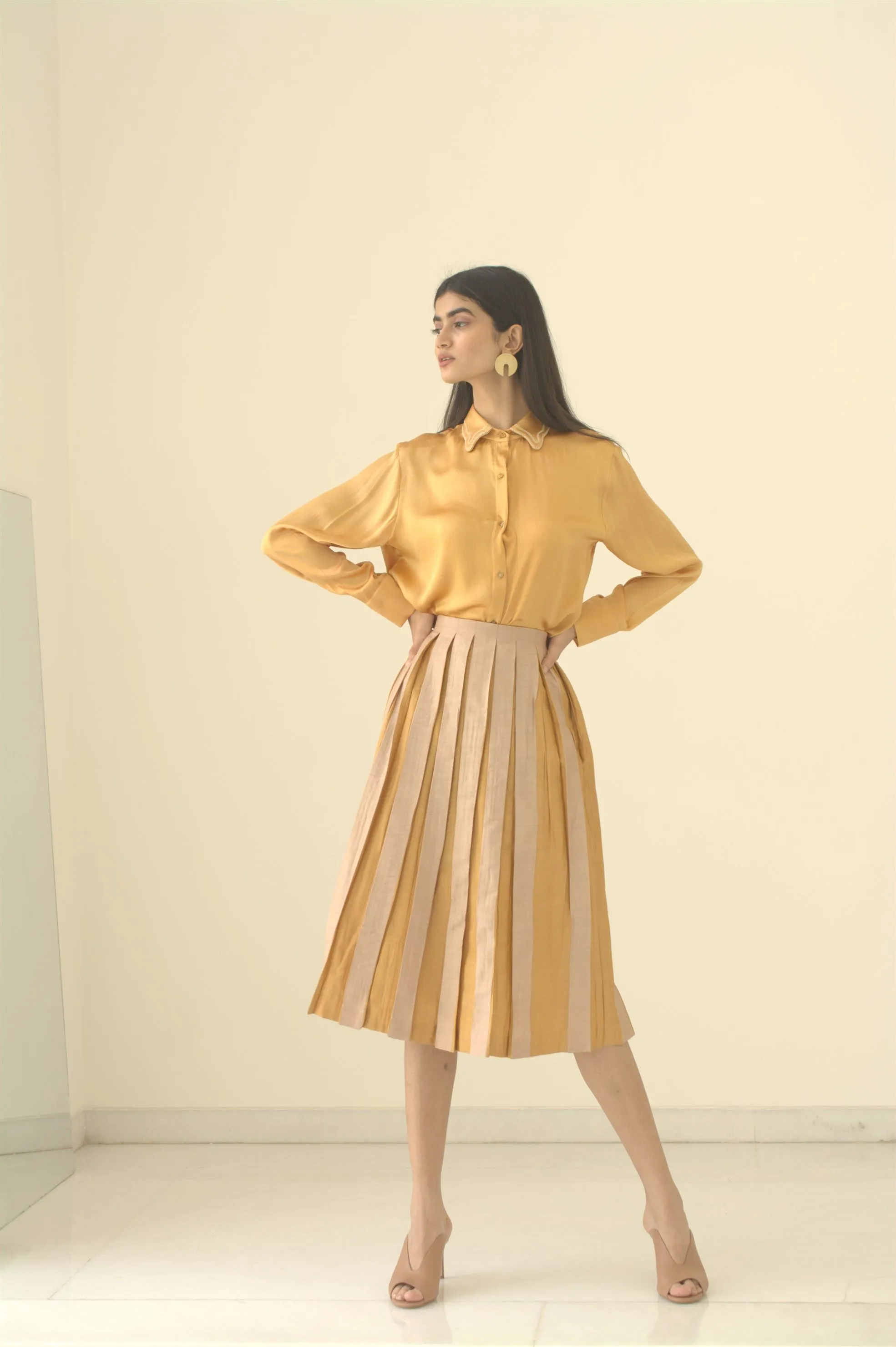 New Season Summer to Fall 2024-Shirt Embroidered Cuffs Silk Amber-AM/S/038-Suzanne-Fashion Edit Hemji