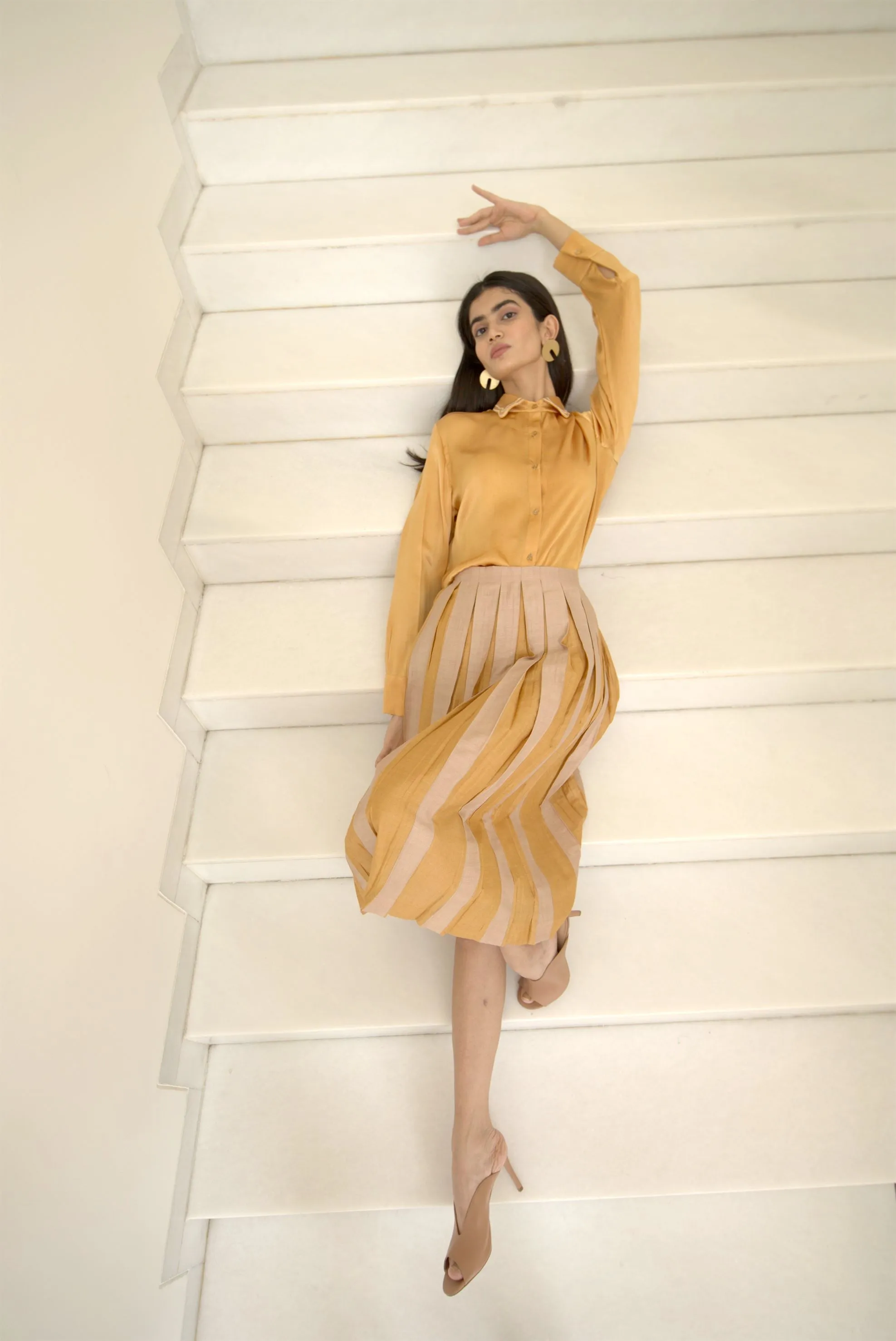 New Season Summer to Fall 2024-Shirt Embroidered Cuffs Silk Amber-AM/S/038-Suzanne-Fashion Edit Hemji