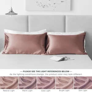 New Set of 2 EXQ Home Satin Pillowcase for Hair and Skin Body- Burlwood Silk Pillowcases 20x40 inches - King Pillow Cases with Envelope Closure