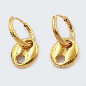 New Stainless Steel Gold Plated Pig nose oval ear buckle Korean fashion temperament pendant female earrings metal ear accessories attending cocktails