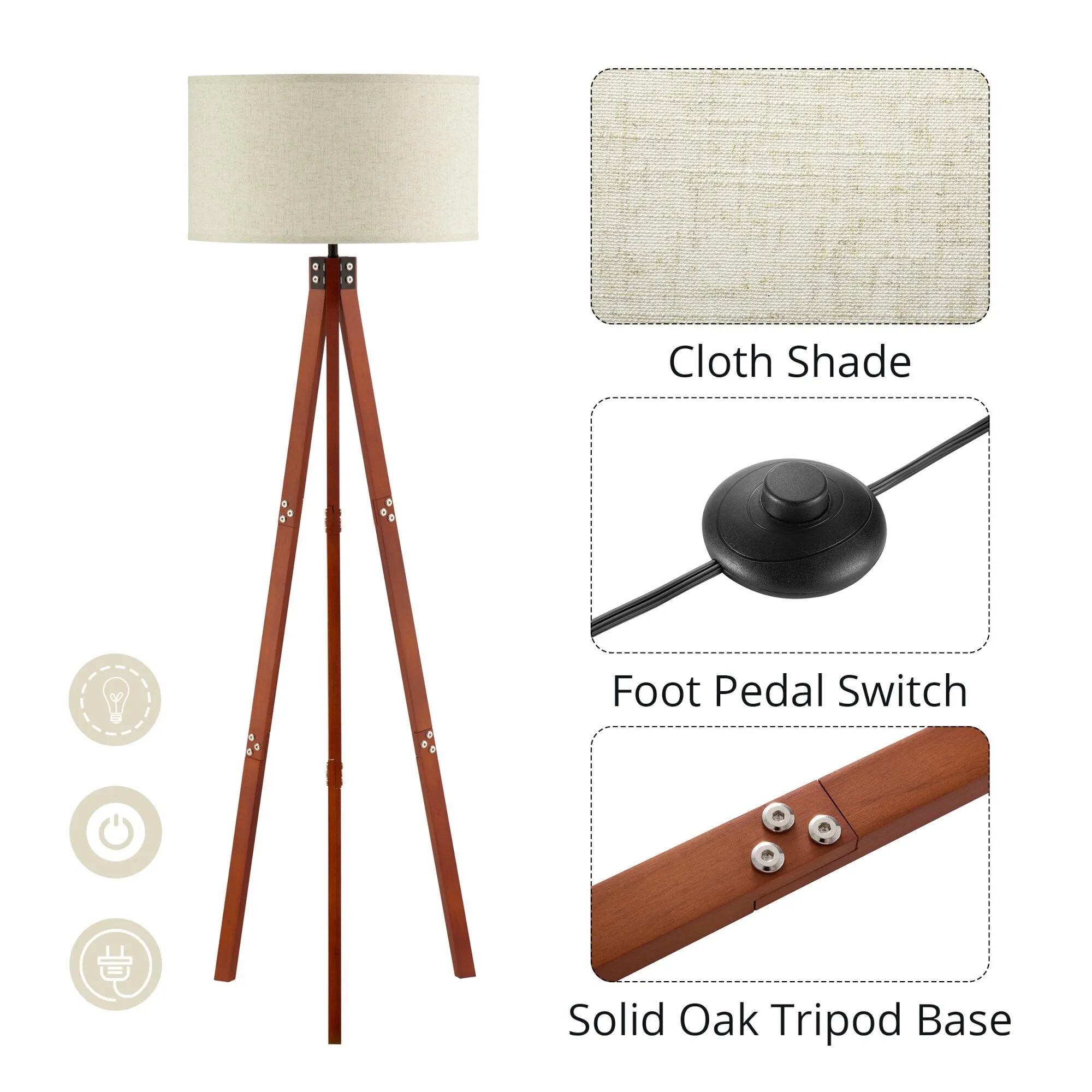 New Zenvida Floor Lamp Wood Tripod Mid Century Modern Standing Reading Light Linen Drum Shade! Retails $277 