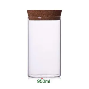 Newerlives Air Tight Storage Jar, Glass Storage Tank with a Natural Bamboo Lid, 450 ML, 650 ML, 950 ML (Cork, 950ML)