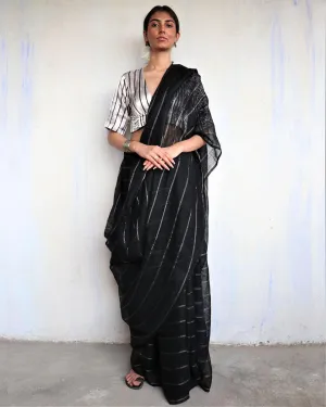 Nutan Handwoven Linen Zari Saree- Yesterday