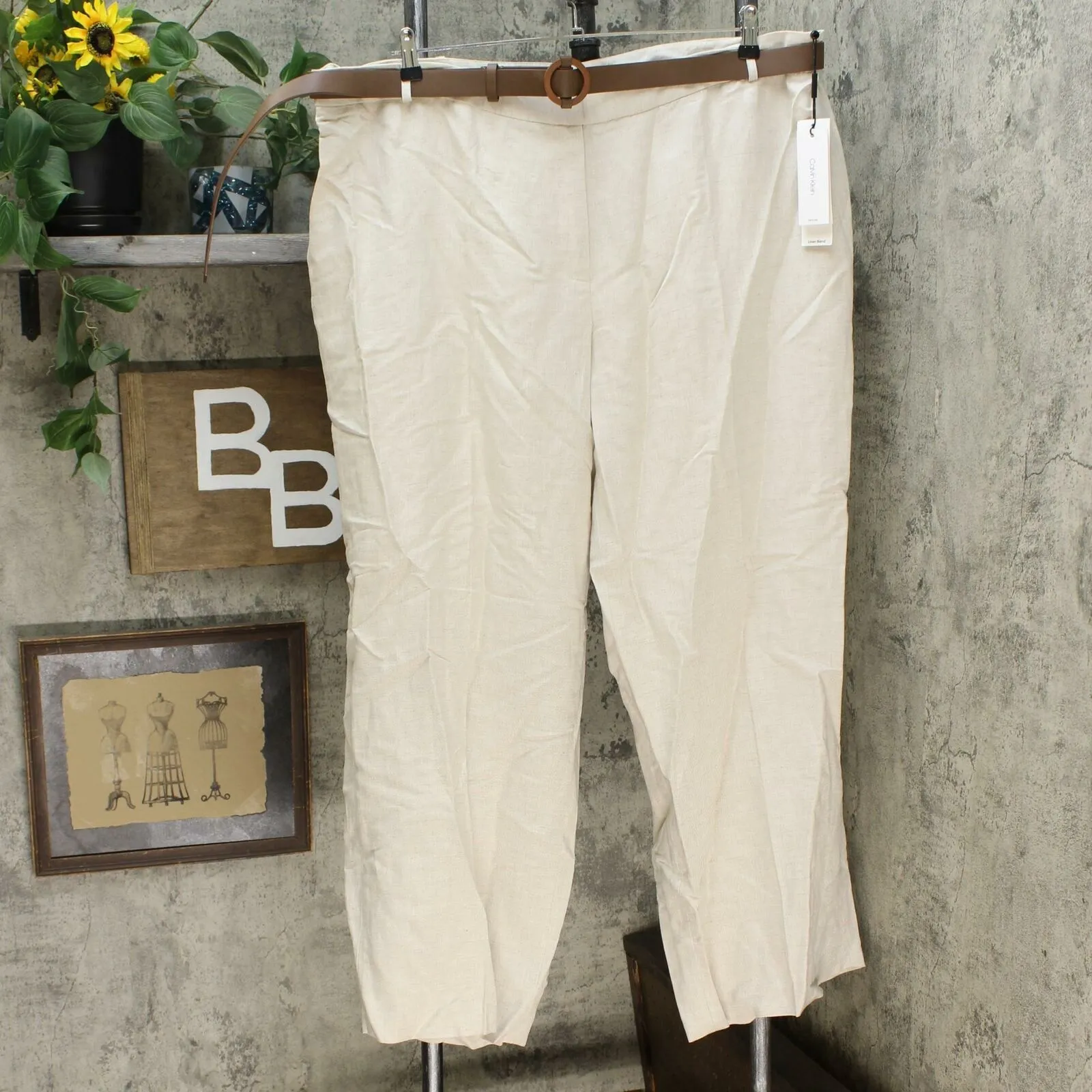 NWT Calvin Klein Plus Size Belted Wide-Leg Linen Pants. W0BK5222 22W