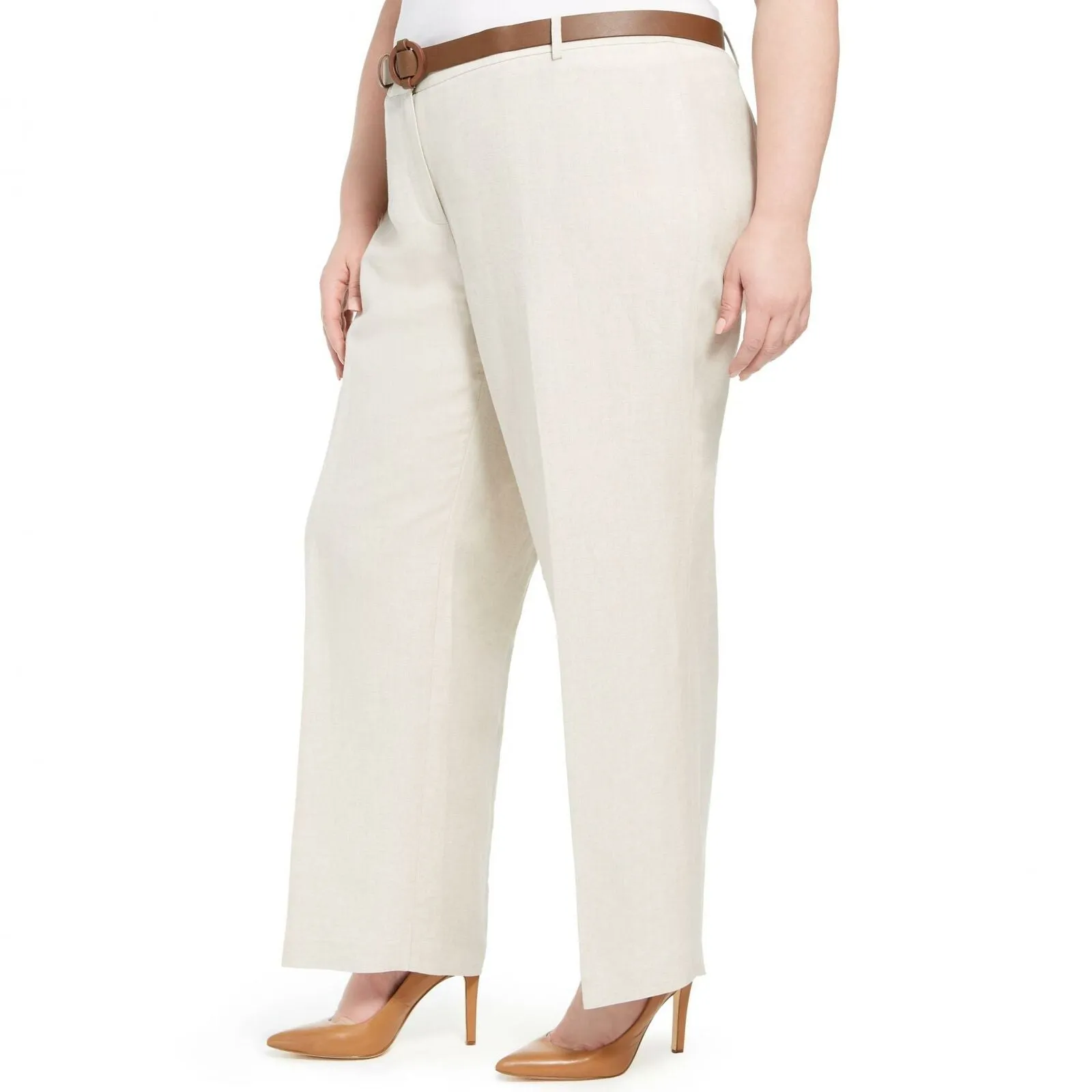 NWT Calvin Klein Plus Size Belted Wide-Leg Linen Pants. W0BK5222 22W