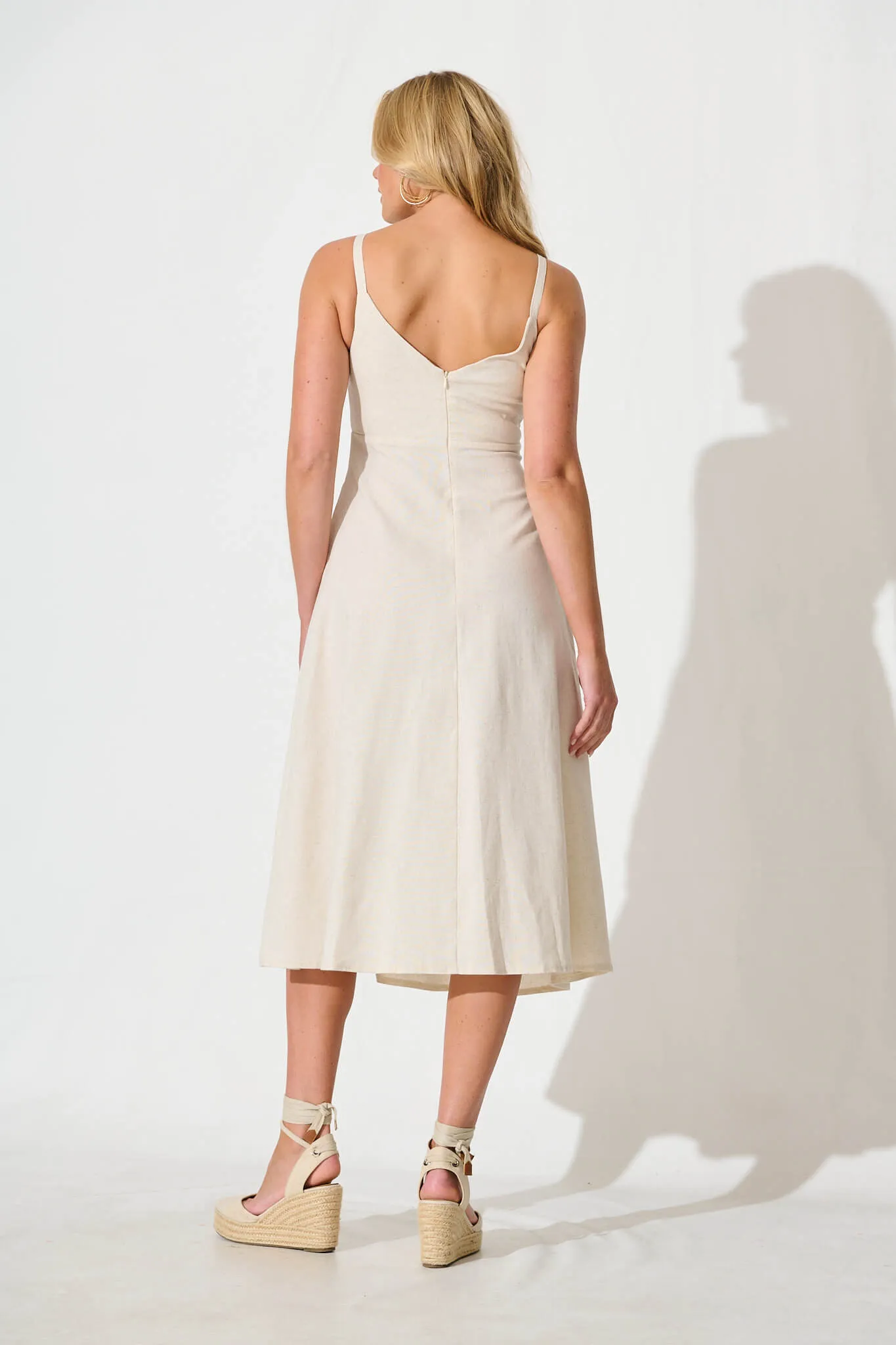 Oatmeal Cotton Linen Midi Sundress by Roselani