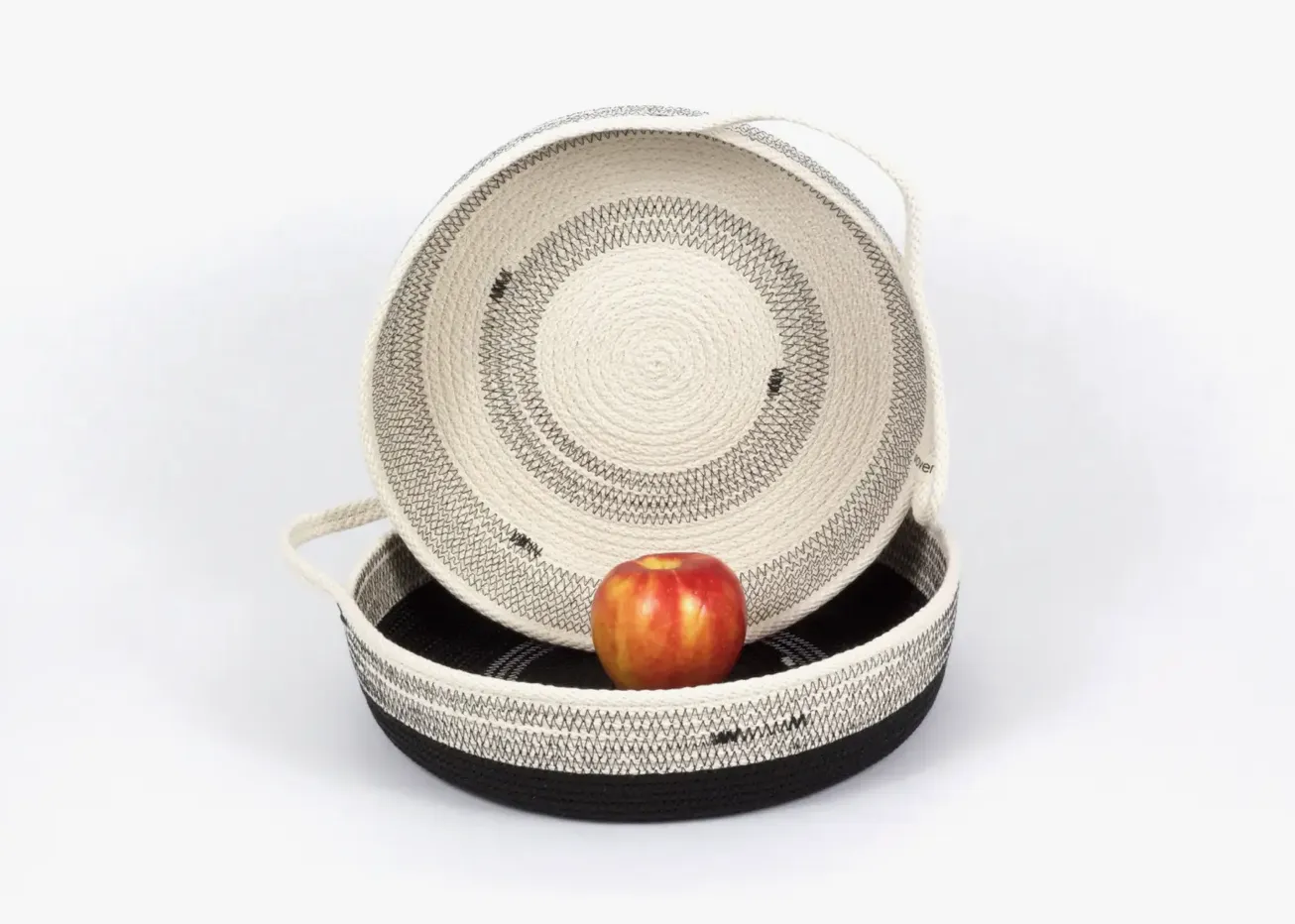 One Handled Black Cotton Rope Basket