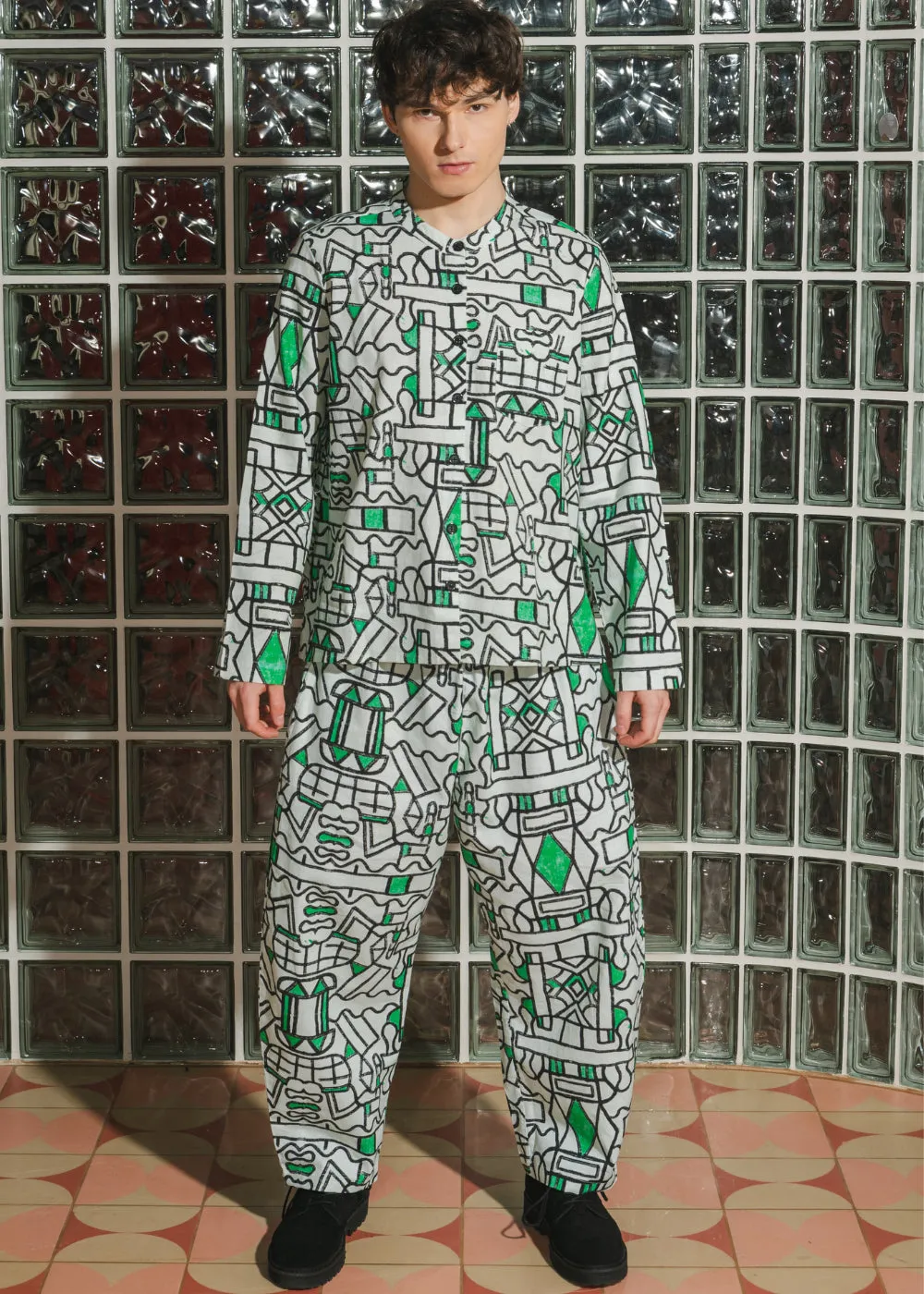Organic Cotton and Linen Shirt in Circuit Garden