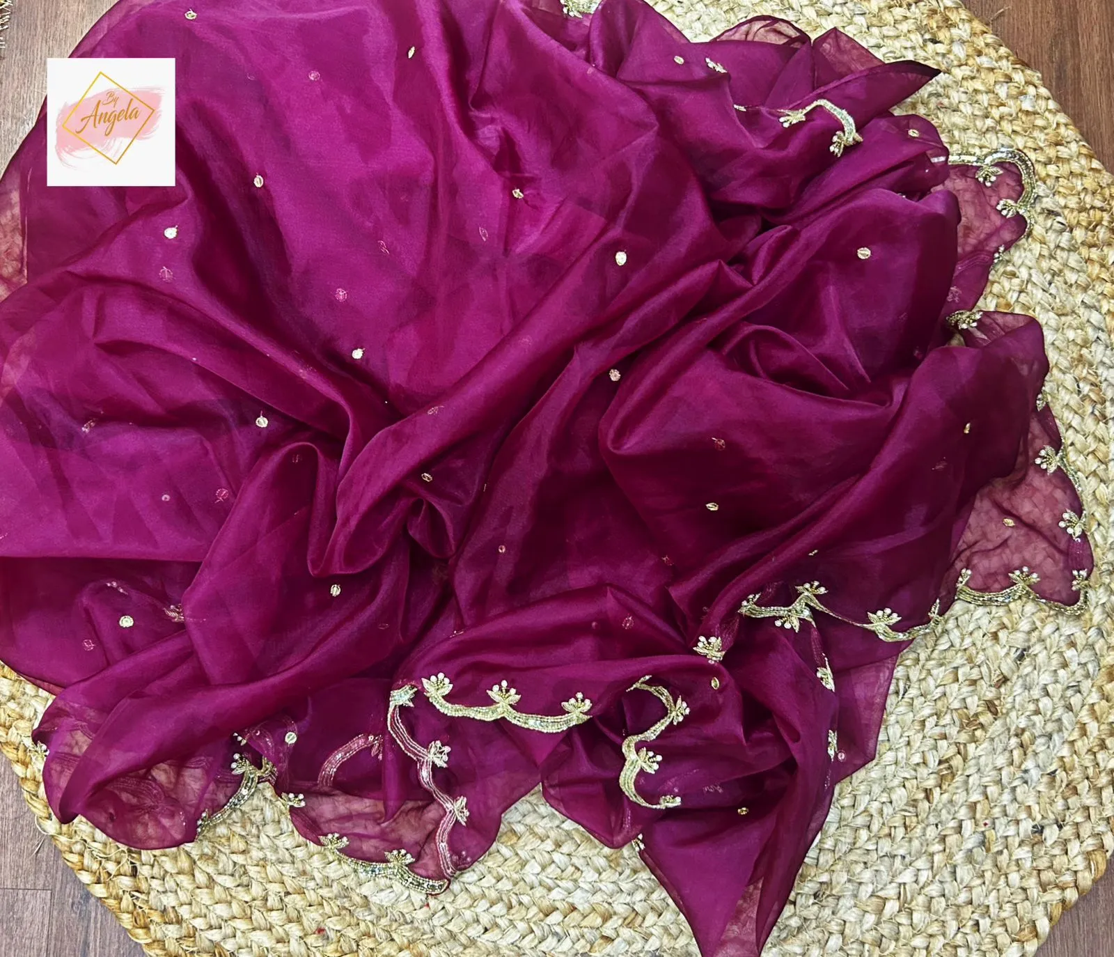 Organza embroidered saree - Magenta