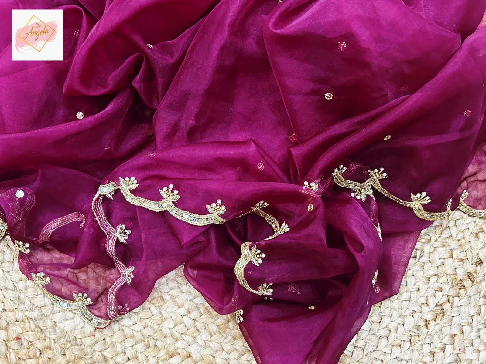 Organza embroidered saree - Magenta