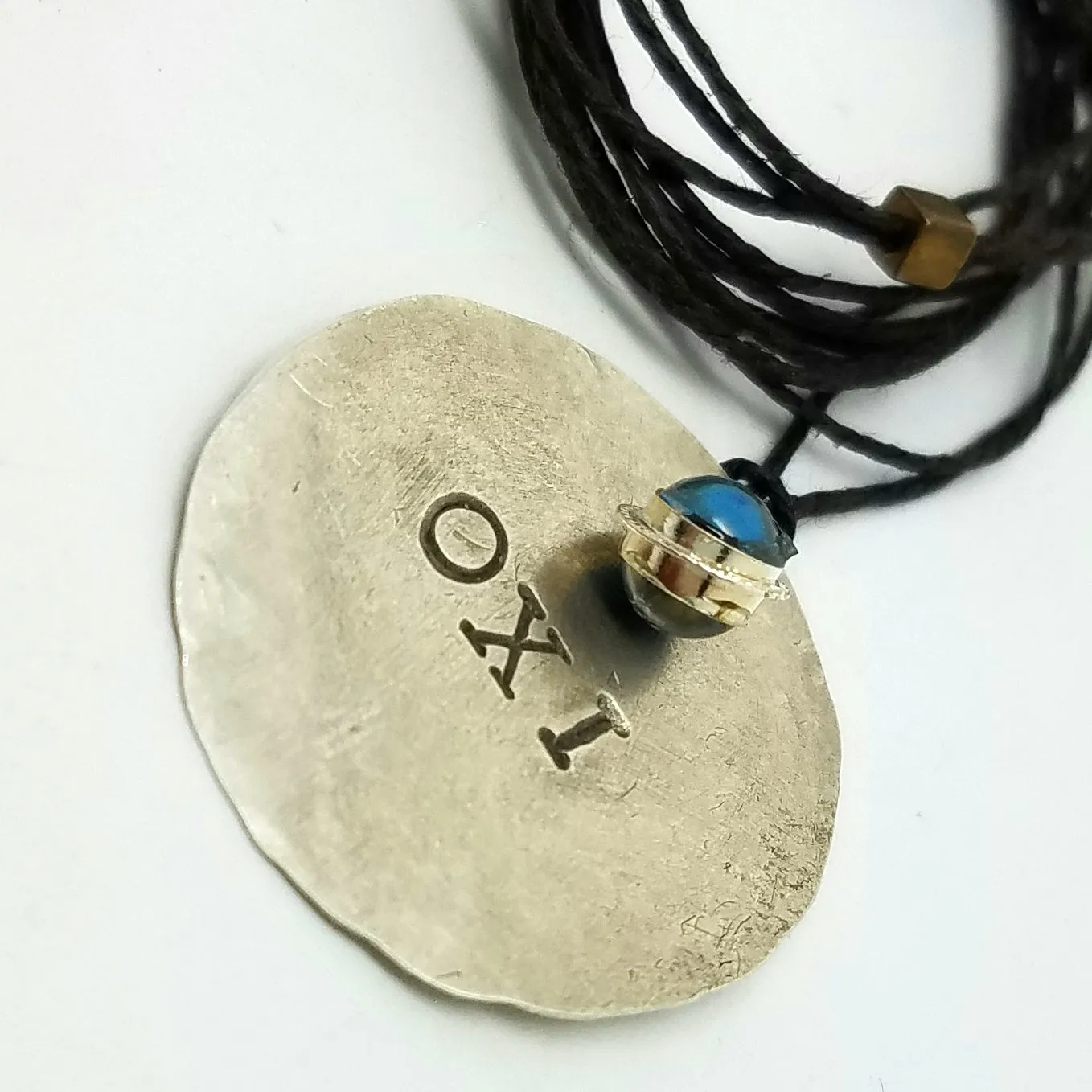 OXI Silver Adjustable Necklace/Bracelet with Glass Mati on Bamboo, 42"