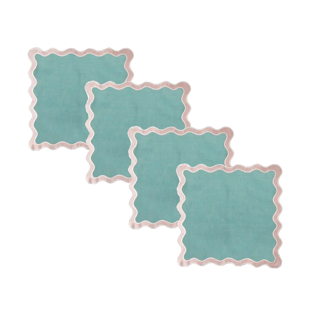 Pale Pink and Blue Scallop 100% Linen Square Placemat