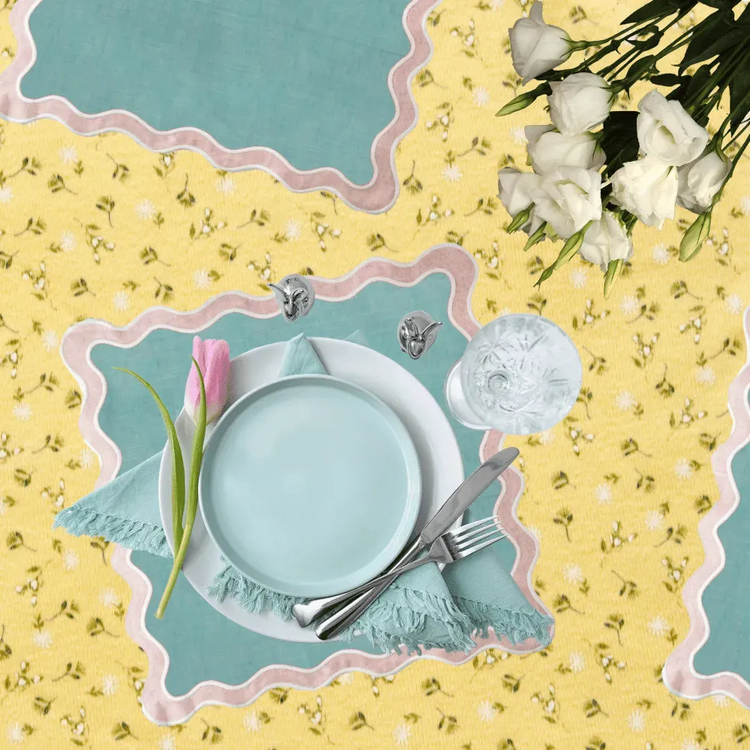 Pale Pink and Blue Scallop 100% Linen Square Placemat