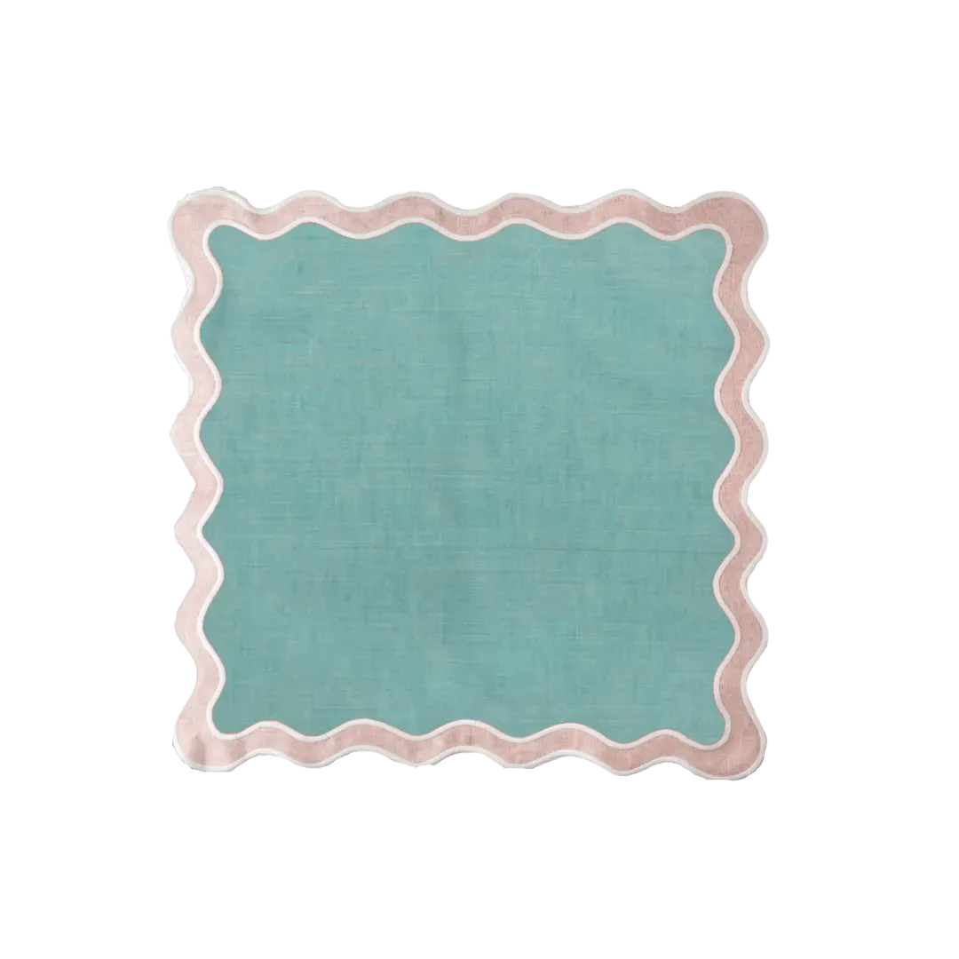 Pale Pink and Blue Scallop 100% Linen Square Placemat