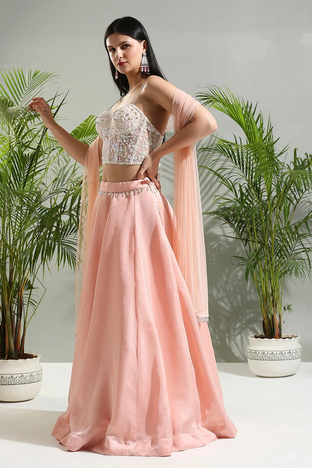Peach And Ivory Corset Set