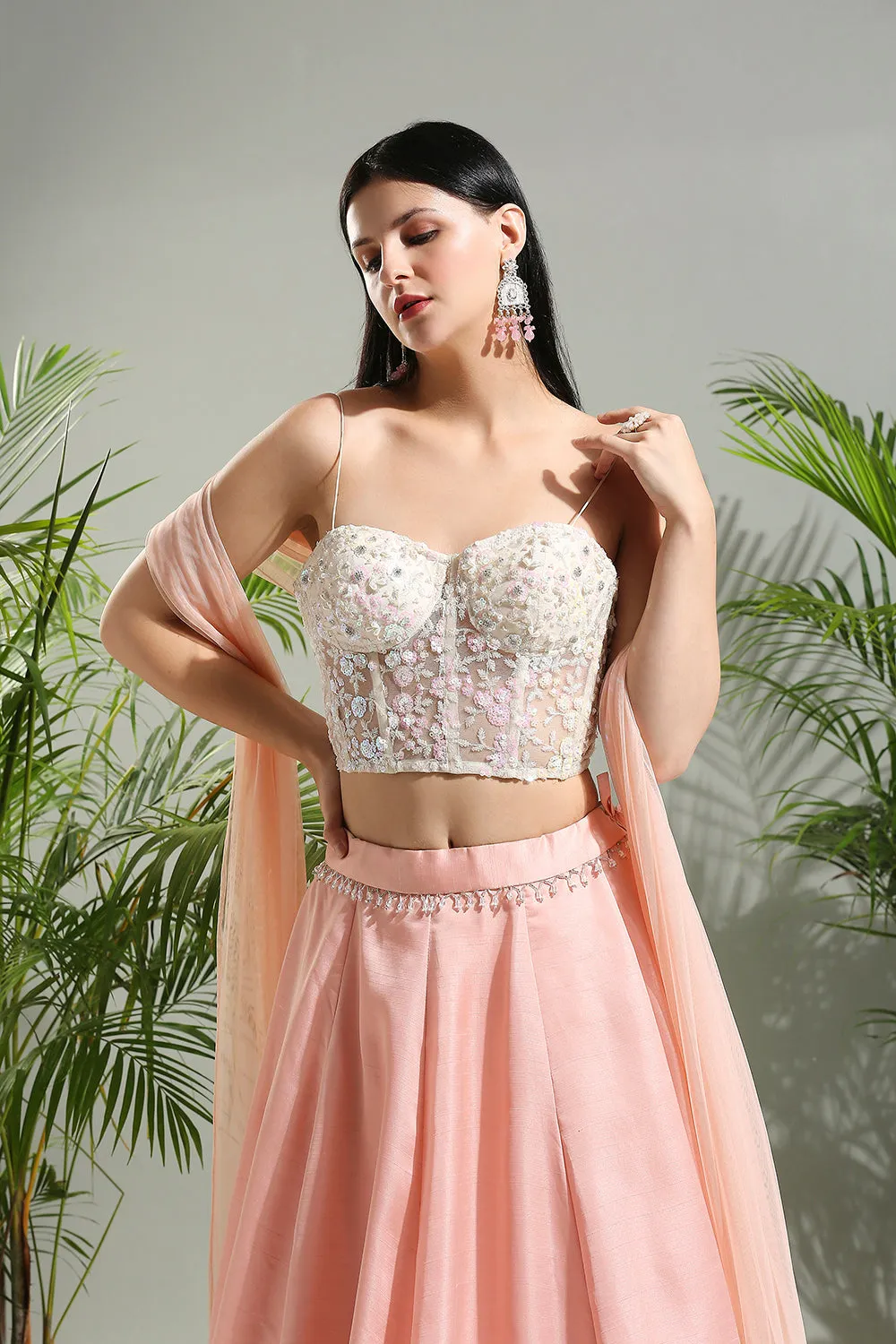Peach And Ivory Corset Set