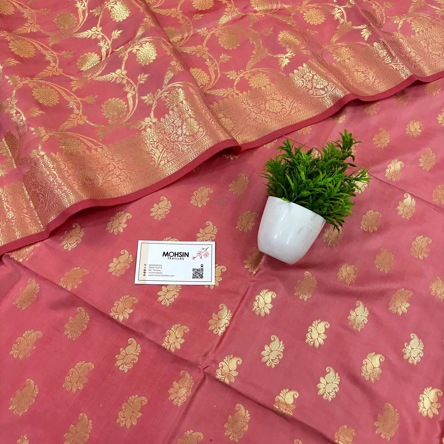 Peach Godzilla Satin Silk Banarasi Suit