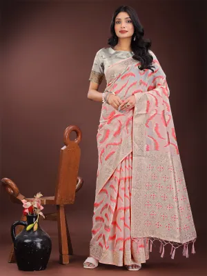 Peach Linen Cotton Saree