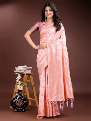 Peach Linen Cotton Saree