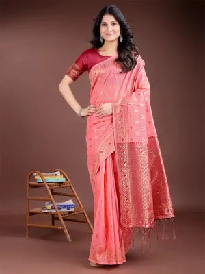 Peach Linen Cotton Saree