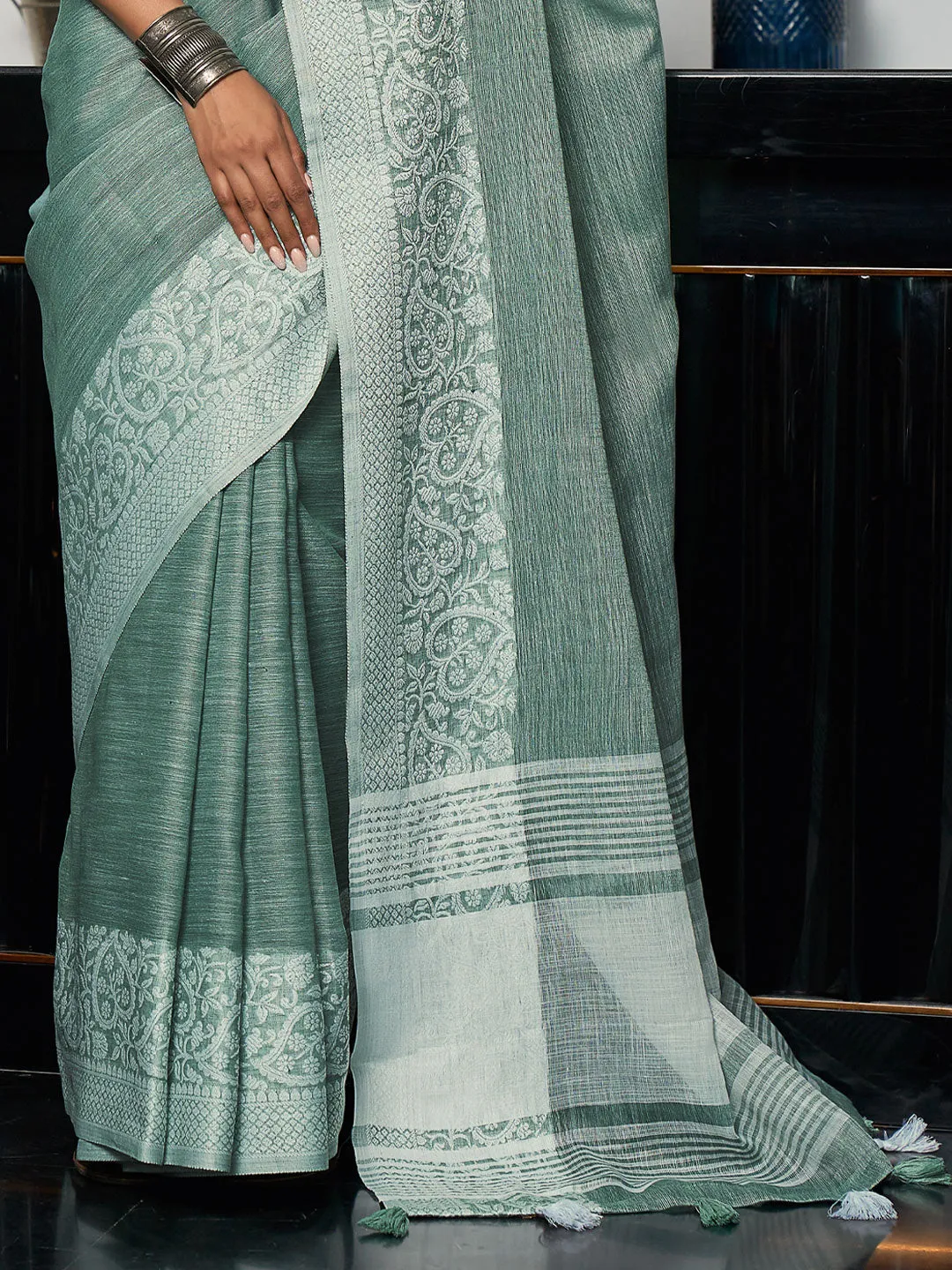 Pewter Gray Linen Saree