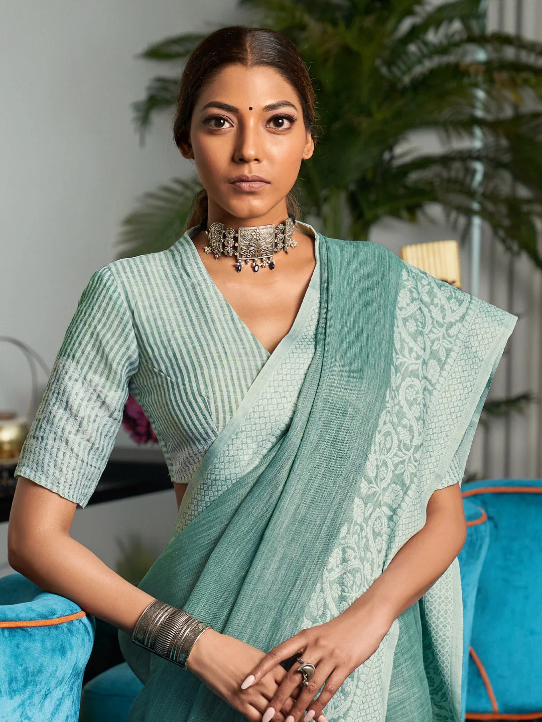 Pewter Gray Linen Saree