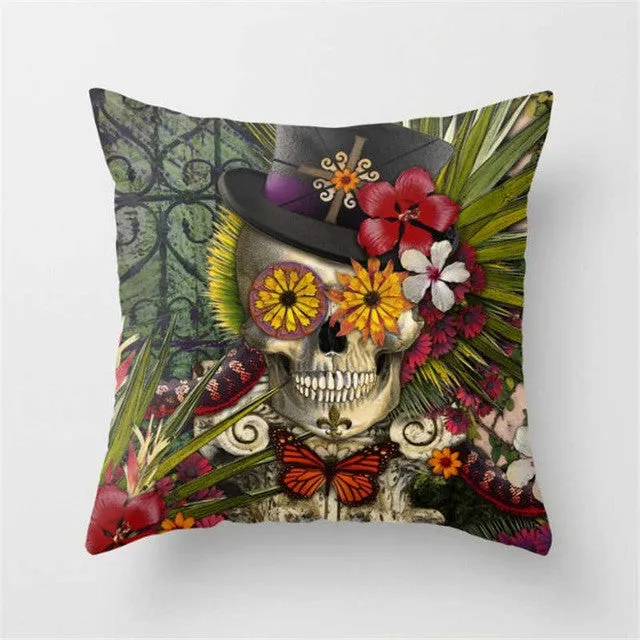 Pillowcase Punk Bohemia Paisley Skull Cushion Cover Cotton Linen Size 40*40 Printed Throw Pillows Decorative Cojines