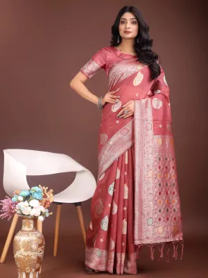 Pink Linen Cotton Saree