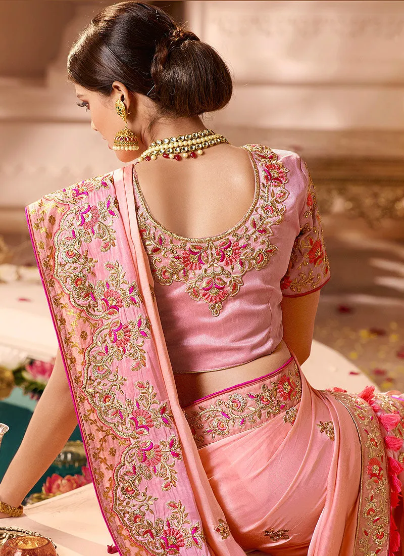Pink Overall Traditional Zari Embroidered Designer Silk Saree