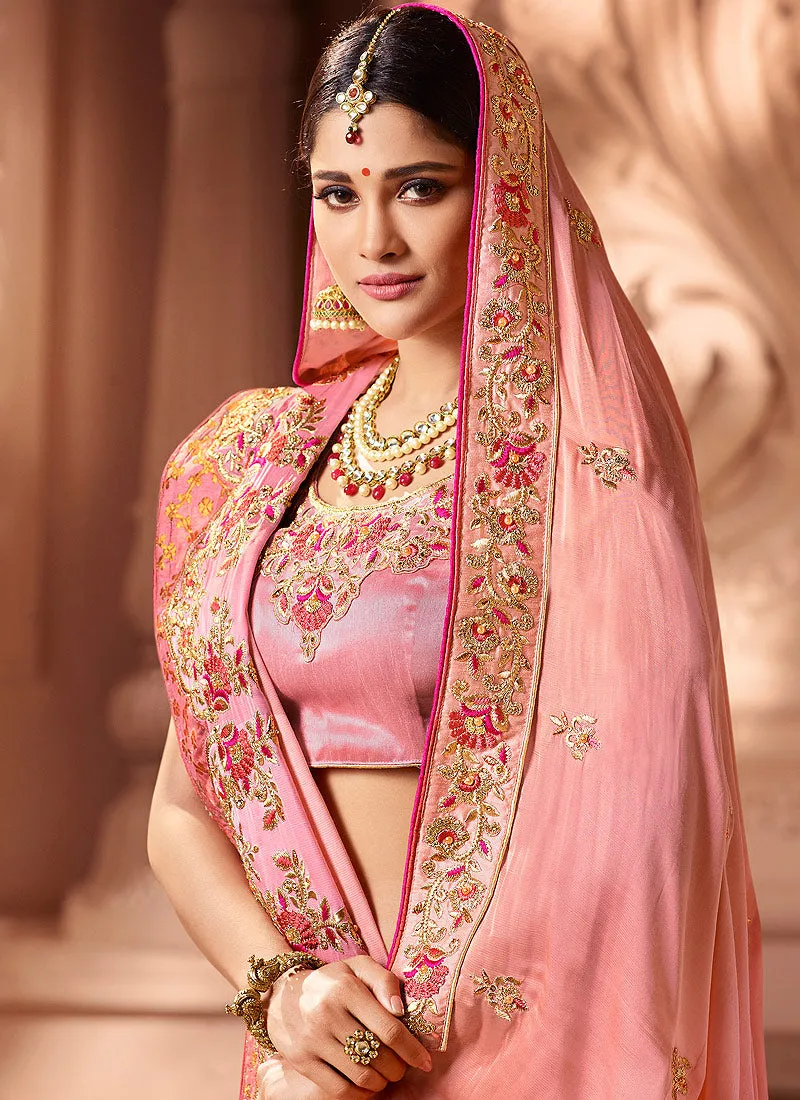 Pink Overall Traditional Zari Embroidered Designer Silk Saree