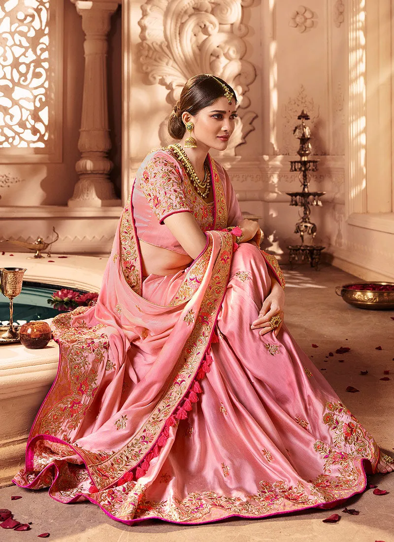 Pink Overall Traditional Zari Embroidered Designer Silk Saree