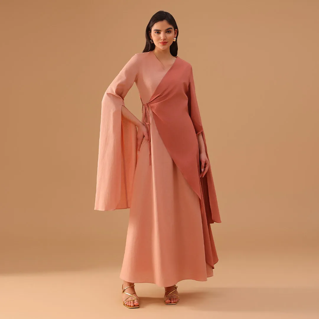 Pink Wrap Linen Cotton Maxi Dress