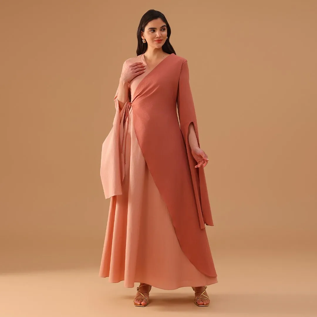 Pink Wrap Linen Cotton Maxi Dress