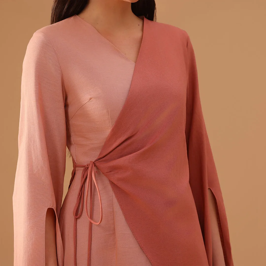 Pink Wrap Linen Cotton Maxi Dress