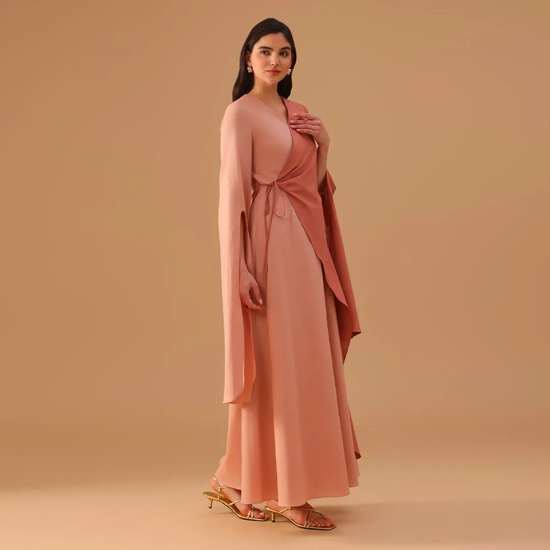 Pink Wrap Linen Cotton Maxi Dress