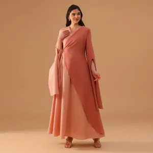 Pink Wrap Linen Cotton Maxi Dress