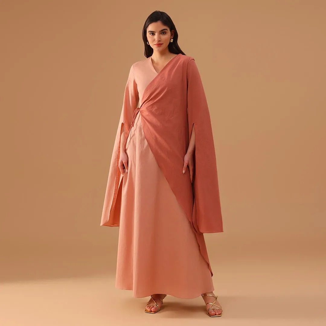Pink Wrap Linen Cotton Maxi Dress