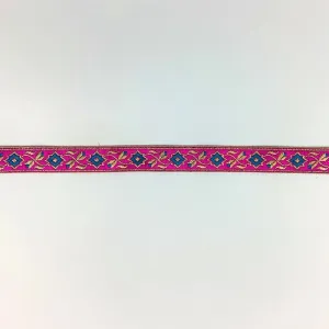 Pinkish fuchsia Indian woven saree border - Banarasi border