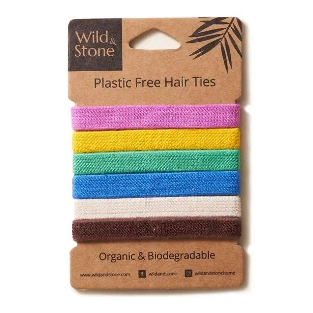 Plastic Free Hair Ties- 6 pack (multicoloured, natural, black or blonde)