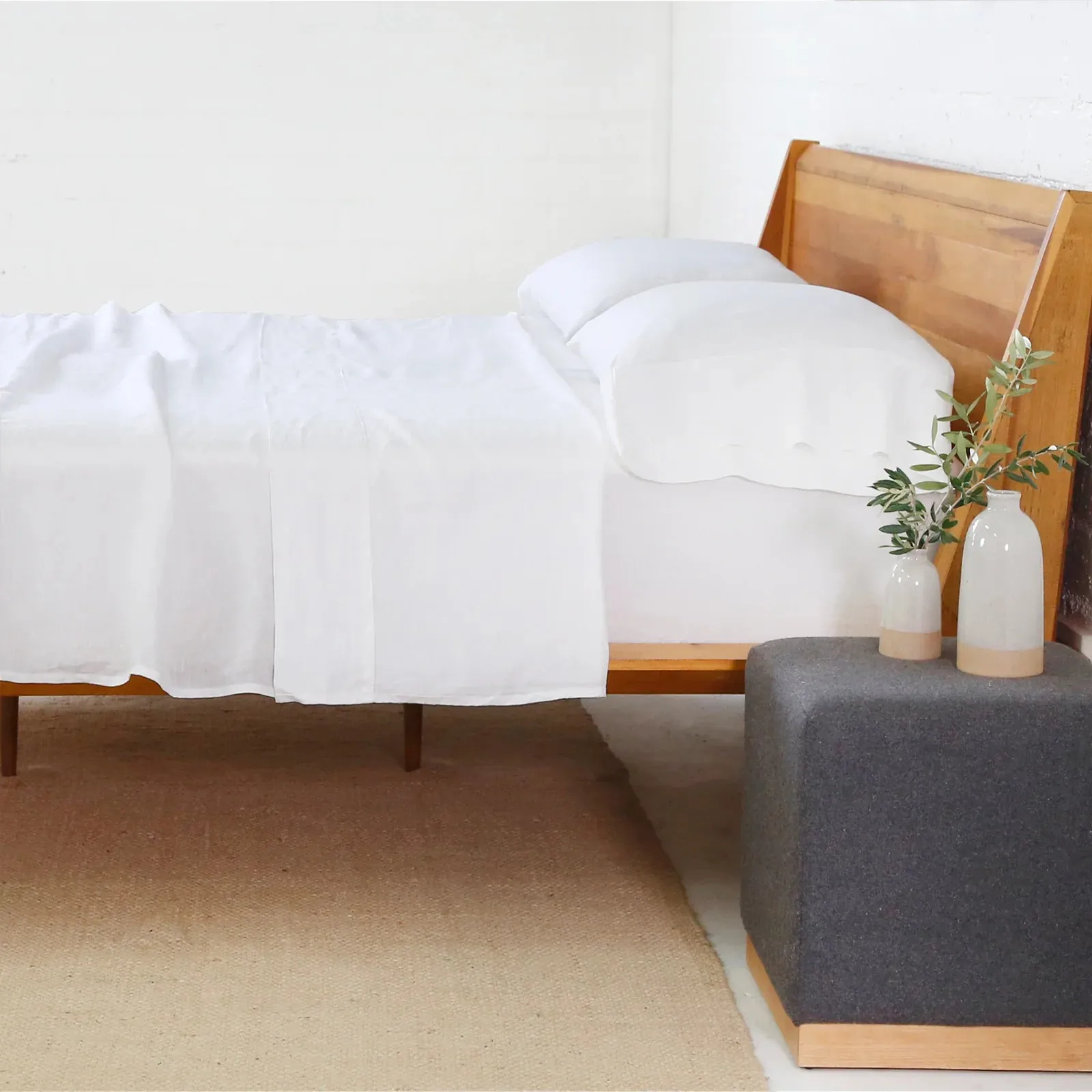 Pom Pom at Home White Linen Queen Sheet Set ~ Includes Flat, Fitted and 2 Pillowcases