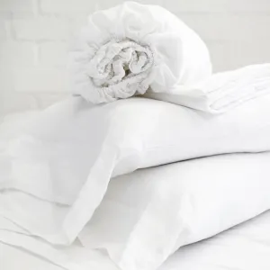 Pom Pom at Home White Linen Queen Sheet Set ~ Includes Flat, Fitted and 2 Pillowcases