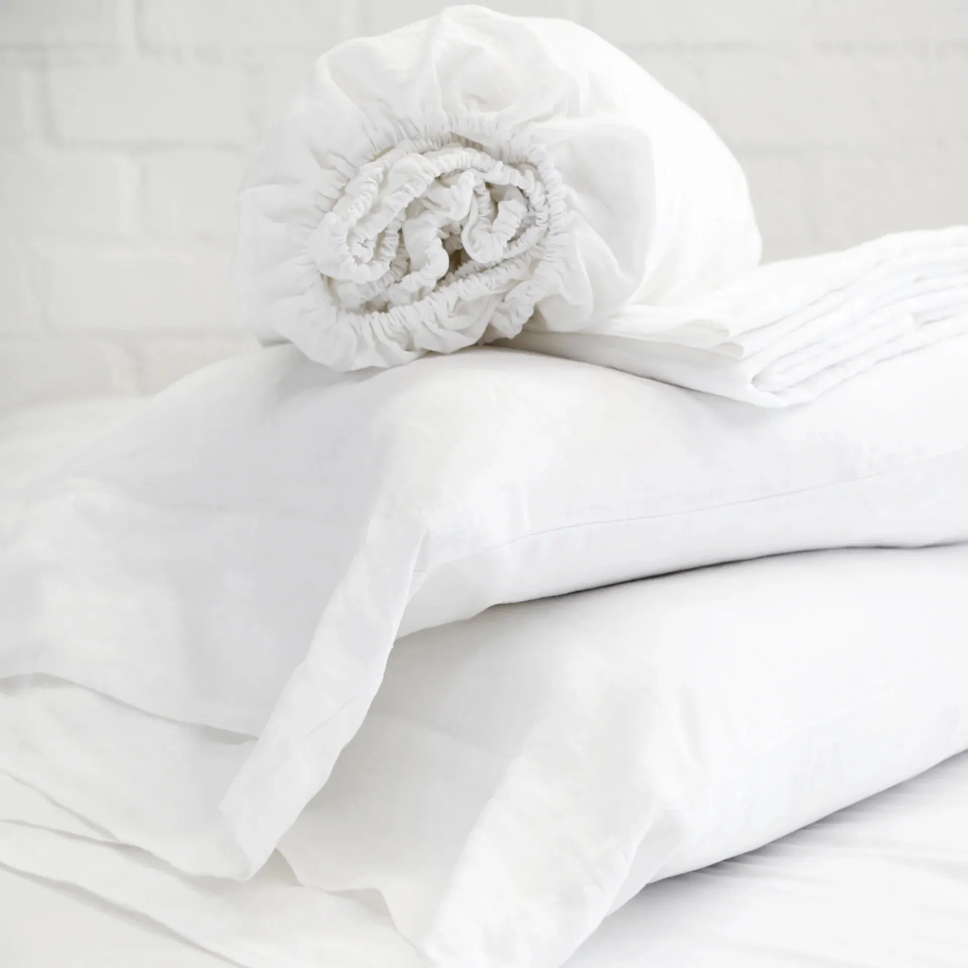 Pom Pom at Home White Linen Queen Sheet Set ~ Includes Flat, Fitted and 2 Pillowcases