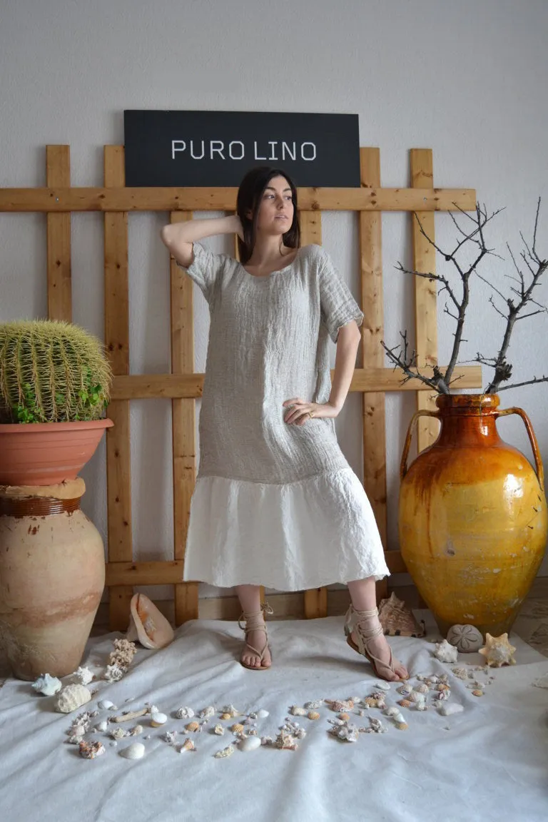 Pure Italian Linen Positano natural bicolor Dress