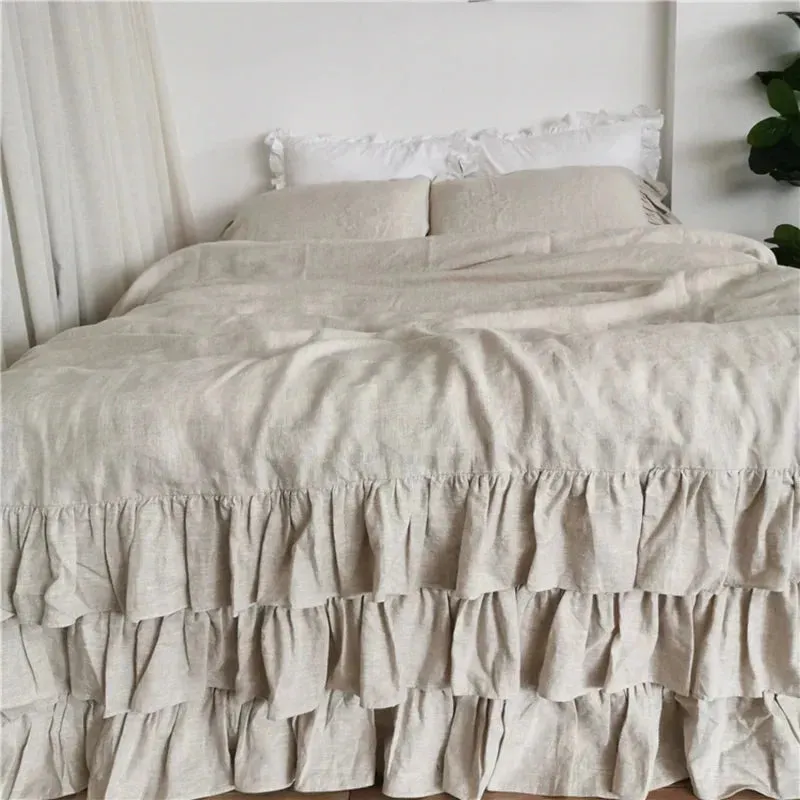 Pure Linen 3-Layer Ruffle Bedding Set