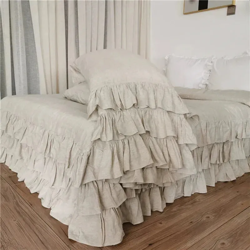 Pure Linen 3-Layer Ruffle Bedding Set